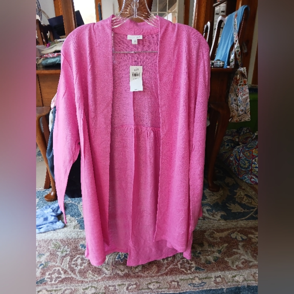 NWT J. Jill Pink 100% Linen Knit Open Cardigan Sz L